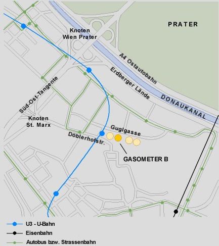 Anschluss über U3, sowie Südosttangente und die Ostautobahn © WBV-GPA